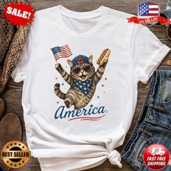 Patriotic Cat Shirt, American Flag Cat Lover Tee, 4th of July T-Shirt S-5XL