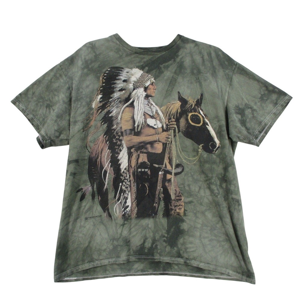 The Mountain Native American Warrior Chief Horse Tie Dye Graphic T-Shirt Mens L