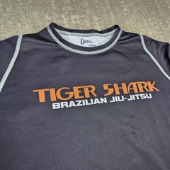 Tiger Shark Brazilian Jiu Jitsu Rash Guard Men Large Gameness Black Big Logo USA