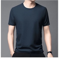 Men T-shirt New Summer Waffle Round Neck Short Sleeved T-shirt Men’s Short Sleev