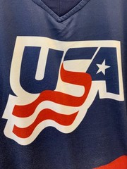 Vintage 90s Nike USA Hockey Jersey #85 Wavy Stripes Stars Sleeves Blue Large#231