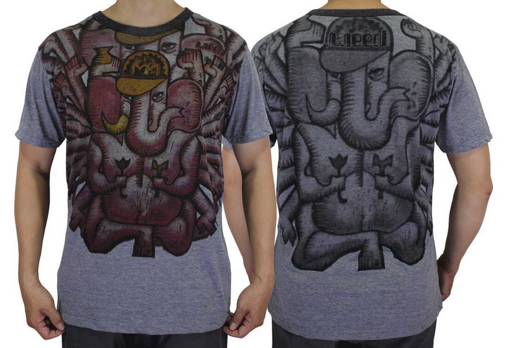 WEED Ganesha Ringer T-Shirt Men Ganapati Ganesh Hindu Yoga Hippie Bohemian WE01