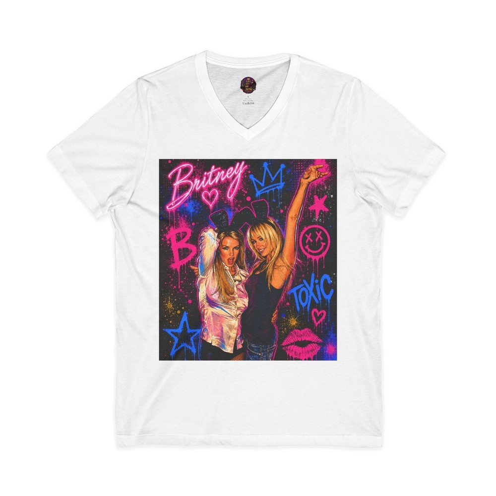 Y2K Pop Royalty V-Neck Graphic Tee Neon Graffiti Streetwear Toxic Shirt 3005