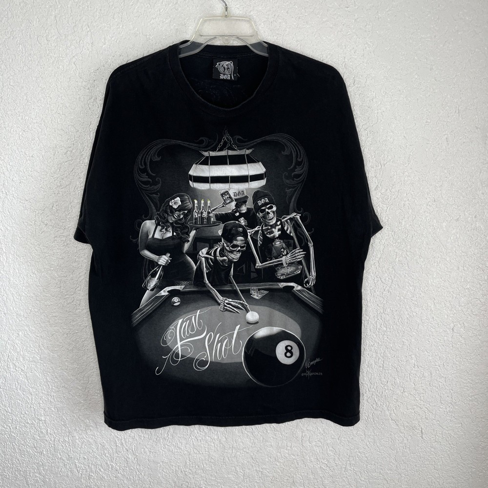 DGA Skeletons Graphic T-shirt 2XL Black Just Shot Pool Table David Gonzales