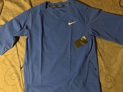 NIKE BASEBALL TRAINING #493 BLUE V COLLAR COOL ZONED S/S SHIRT SIZE M MEN $85.00