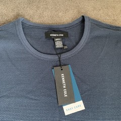 Kenneth Cole Men’s Small S Slim-Fit Textured T-Shirt Navy Blue 4 Way Stretch