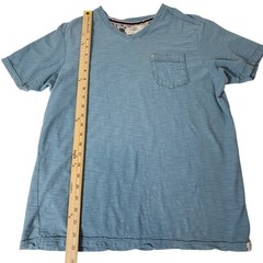 Free Planet Mens V-Neck Pocket Tee Faded Blue Slub Knit 100% Cotton Large