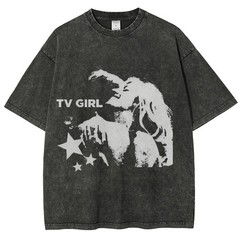 TV Girl T-Shirt Vintage Acid Washed 100% Cotton Oversized Graphic Tee 260GSM