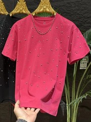New Fashion Men Trendy Rivet Starry Sky Rhinestone Diamond Summer Luxury T-Shirt