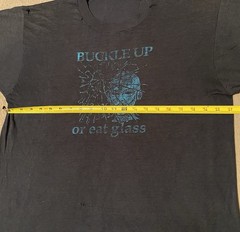 Vintage 1980s Buckle Up or Eat Glass Crash T Shirt men’s large Distressed