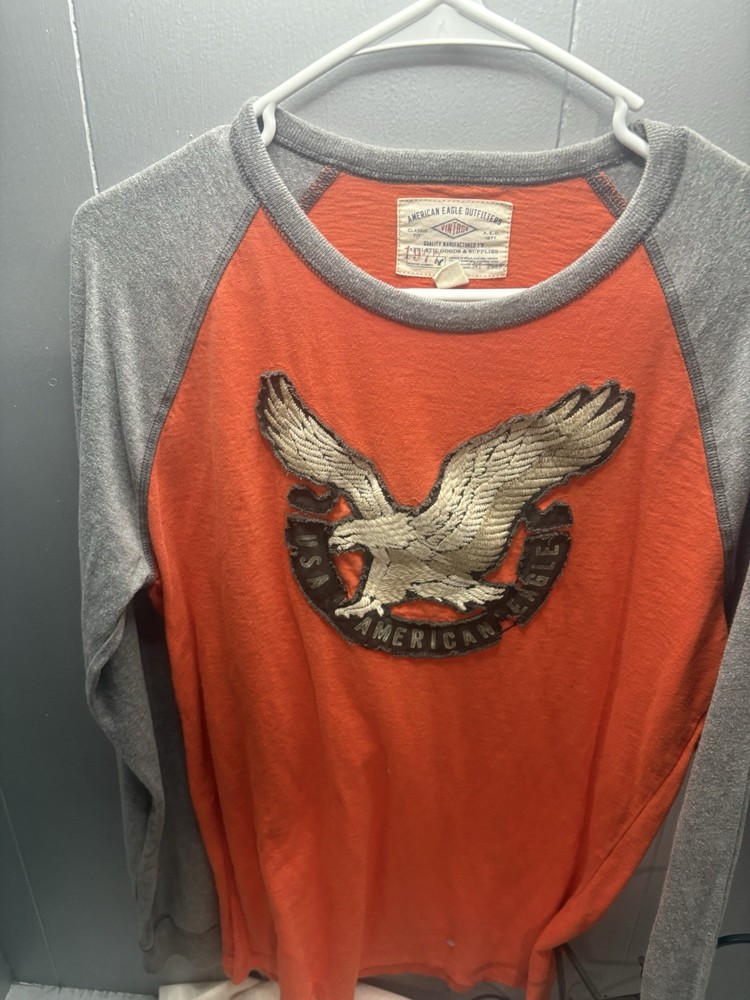 Y2K American Eagle Shirt Men’s Size Medium Embroidered Logo Graphic Distressed