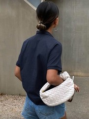 Polo Short Fitted Women Summer Business Casual Preppy Navy Blue T-Shirt Tops
