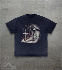 Gothic Cross Graphic Tee, Vintage Style Emo Dark Art T-Shirt for Women Men