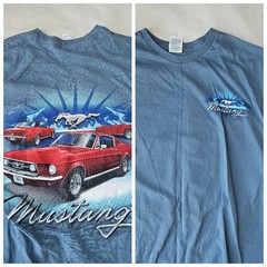 Ford Mustang Blue Delta Pro Weight Double Sided Classic Cars T-Shirt – Large