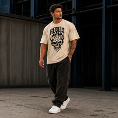 Rebels Skull Graphic Oversized T-Shirt Gothic Streetwear Men’s Gym Workout Tee