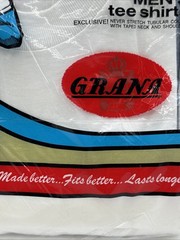 Vintage Grana Package Men’s White T-shirts Size MED 38-40 Never Stretch Collar