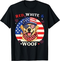 Red White and Woof Labrador T-Shirt, Patriotic USA Flag Dog Lover Top Tee Gift