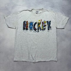 Vintage 90s Hockey Graphic T-Shirt Mens Large Artist Vaughn Gray Sports Art Tee
