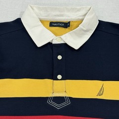 Nautica Striped Rugby Rugby Polo Shirt Men’s XL White Collar Long Sleeve