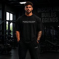 Men’s Oversized Gym Graphic T-Shirt Discipline Builds Legends Fitness Streetwear