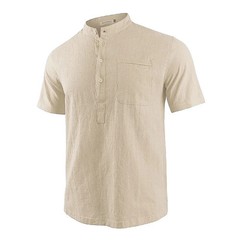 Men Casual Cotton Linen T-Shirt Pure Color T Shirts for Men Streetwear Beach Top