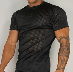 MEN’S BLACK MESH 2 BUTTON SHIRT ADULT L