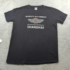 Vintage Harley Davidson T Shirt Men 3XL Asia US XL Black Shanghai 100 Years