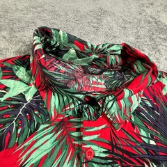 COOFANDY Men’s XL Hawaiian Button Up Shirt Red Green Tropical Floral Palm