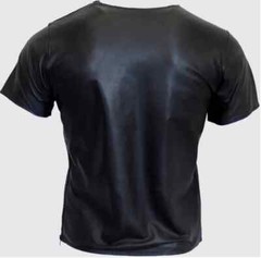 Men T-Shirt Black Stylish Handmade Lambskin Genuine Leather Casual Soft Summer
