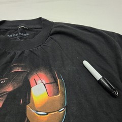 Sz LARGE Retro Iron Man AOP Black T-Shirt Marvel Comics Movie Promo Graphic Tee