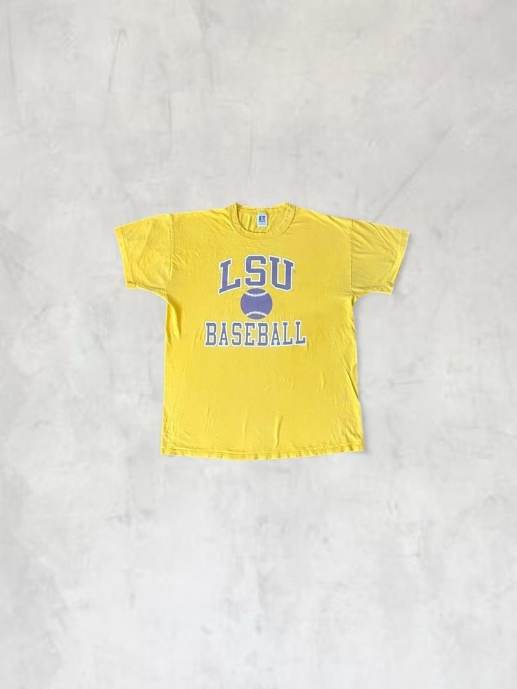 Vintage 80s LSU Single Stitch Russell’s Athletic T Shirt Made In US Large Yellow