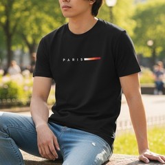 Breathable Round Neck T-Shirt with Paris Print for All Season Casual and Formal
