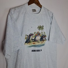 Vintage Virginia Beach T-Shirt Mens XL Gray Cal Cru SS Dolphin Single Stitch USA