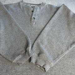 Mens Long Sleeve Henley Shirt Large Grey Textured Knit Heavy Warm Utility