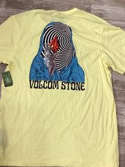 Y2K Volcom Stone Skateboard T-shirt Mens large bright Yellow Logo Spellout NWT