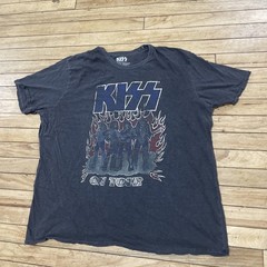 KISS Lucky Brand T Shirt Men XXL Gray Blue Music Rock Band Graphic Tee 2XL 50-52