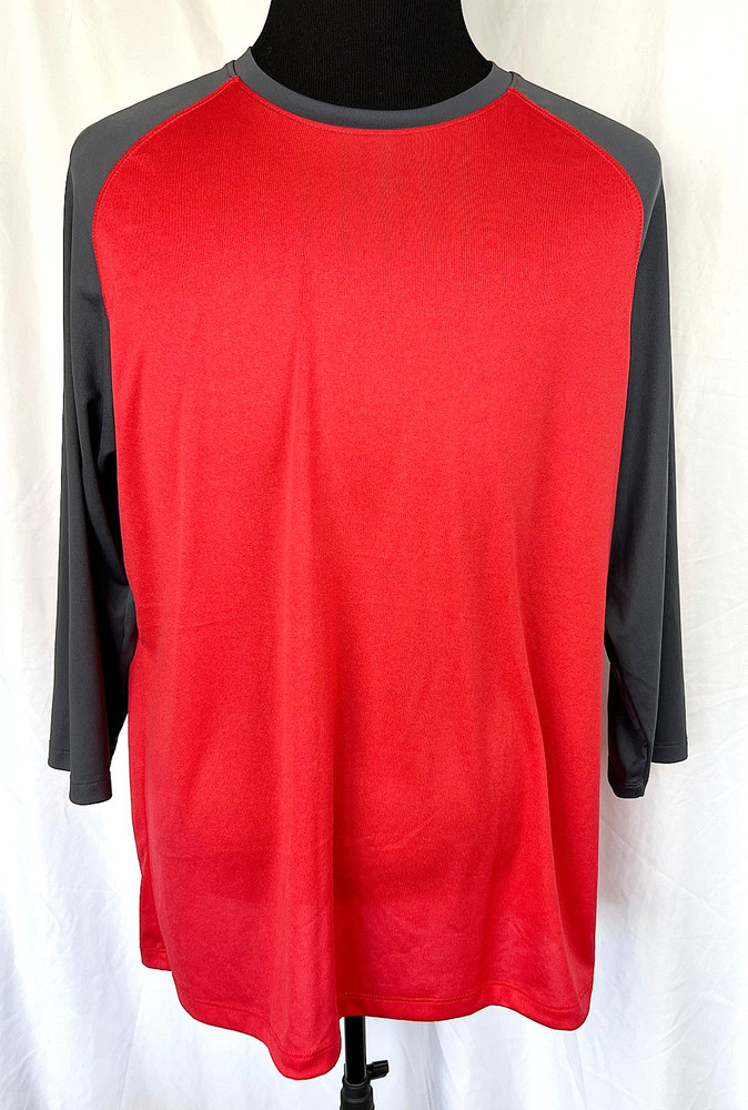 Hanes Sport Active Wear Red & Gray 3/4 Raglan Sleeve Polyester T-Shirt XL
