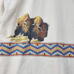 Vintage 80s Native Americans on Buffalo Beige Tshirt Fruit of the Loom Size XL