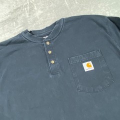 Carhartt Henley Shirt Mens Large Black Loose Fit Heavyweight Ribbed Knit Cuff
