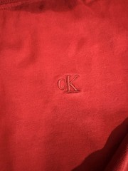 Calvin Klein Women’s Red Long Sleeve Crew Neck CK Logo Cotton Knit T-Shirt XS
