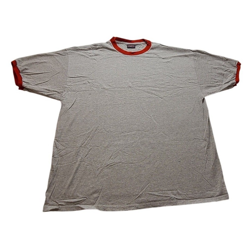Champs Sports Men’s Ringer T-Shirt Gray Red Short Sleeve Crew Neck Athletic Tee