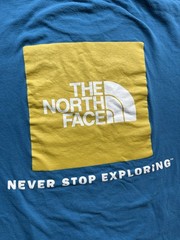 The North Face Box Logo ~ Never Stop Exploring ~ Soft ~ T-shirt Mens L Teal Blue