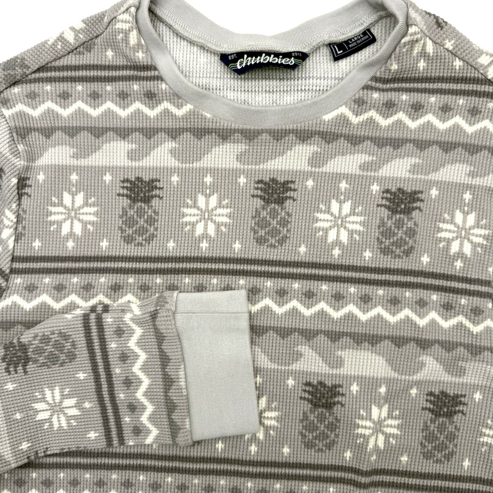 Chubbies Men’s Large Lounge Wear Waffle Knit Pineapple Snowflake Gray Thermal