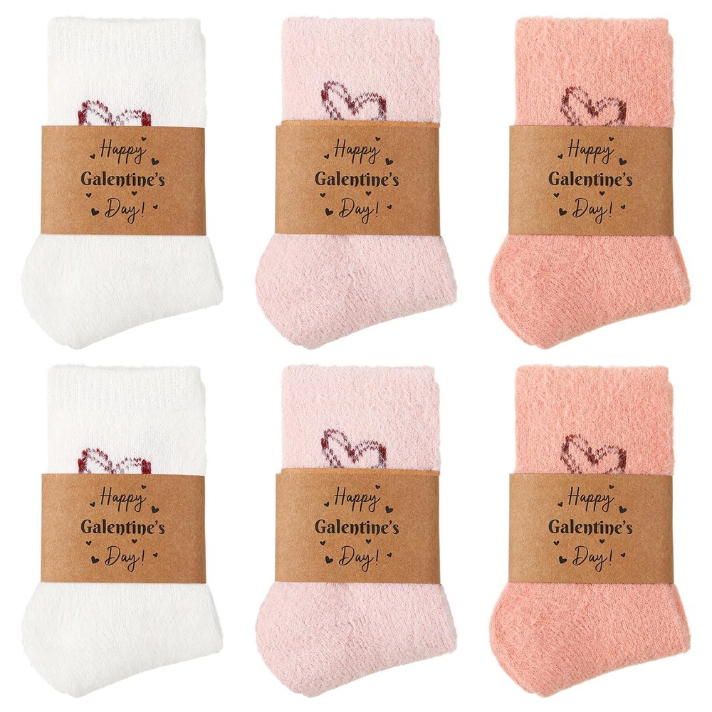 6 Pairs Galentine’s Day Fuzzy Socks for Heart Slipper Women Socks Soft Warm F…