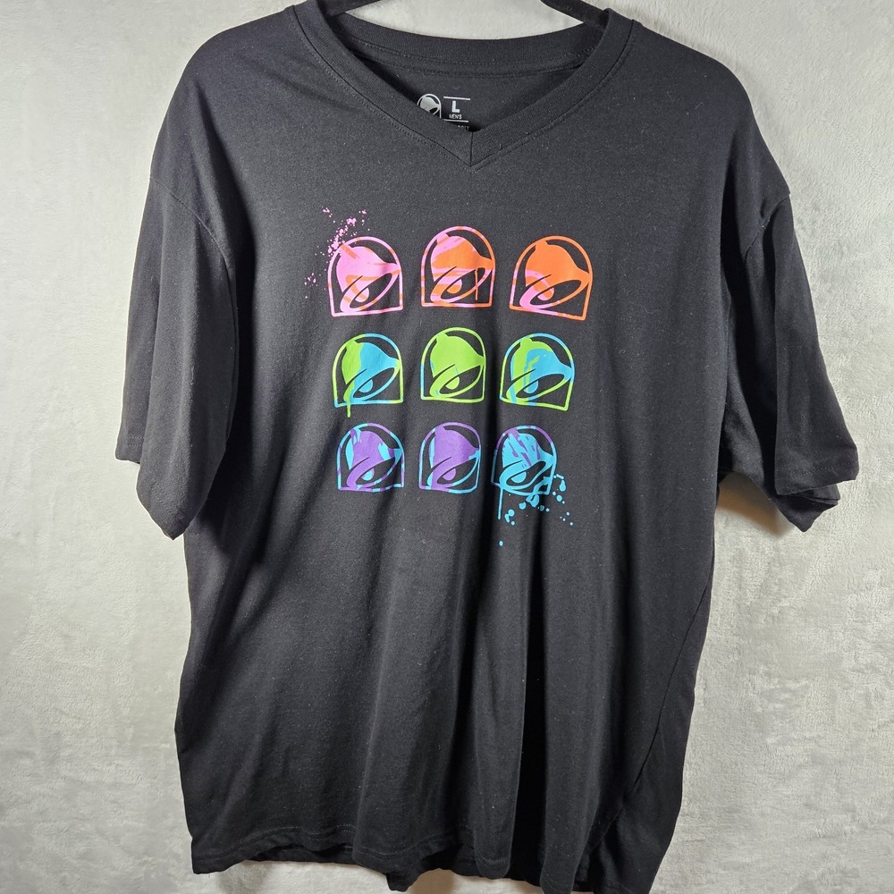 Taco Bell T-Shirt Mens Large Black Short Sleeve Colorful Bells Employee