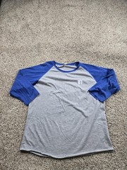 Facebook Shirt Mens XL Gray Blue Raglan 3/4 Sleeve Baseball Tee Logo LAT