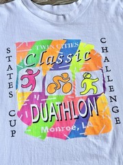 Vintage 90s Single Stitch Twin Cities Duathlon T-Shirt Mens L White Monroe LS