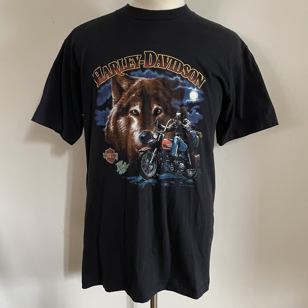 Vintage Harley Davidson T-Shirt Men Large Lone Wolf 1989 Holubek