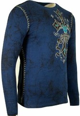Xtreme Couture by AFFLICTION Men’s THERMAL T-Shirt BRONZE ARMS CROSS Biker