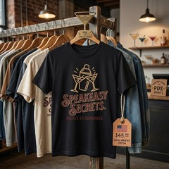 Speakeasy Secrets T-Shirt – Vintage Cocktail Graphic Tee – Retro Bar & Nightlife